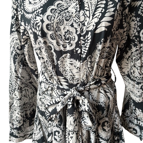 Uncle Frank Button Down Tie Waist Swing Shirtdress, Navy/White Paisley Print, Sm - Picture 10 of 15